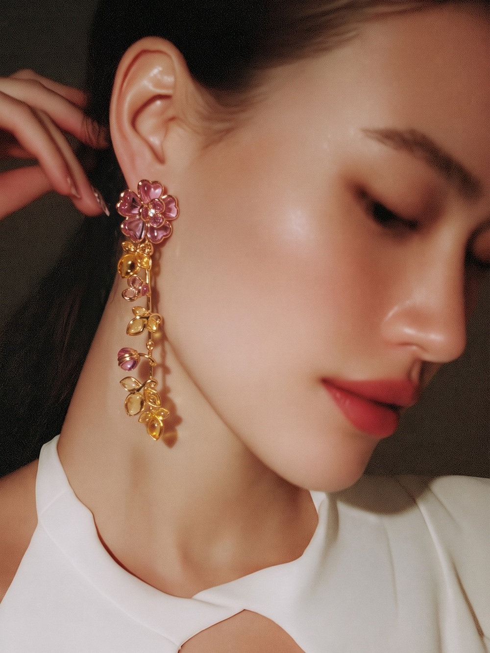 Catwalk Jon Gold and Purple and Yellow Floral Drop Earrings